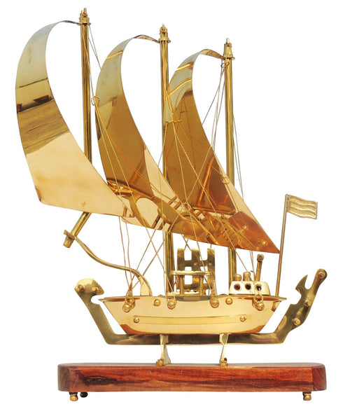Brass Table Ship With Wooden Base 1.615kg